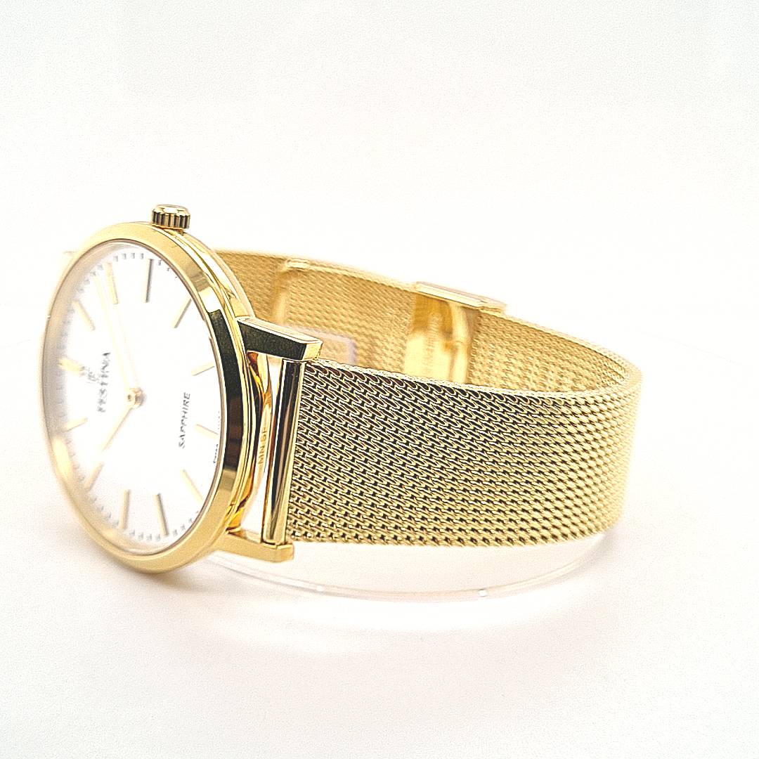 Festina Swiss Made Herrenuhr mit Milanaiseband vergoldet – Bild 3