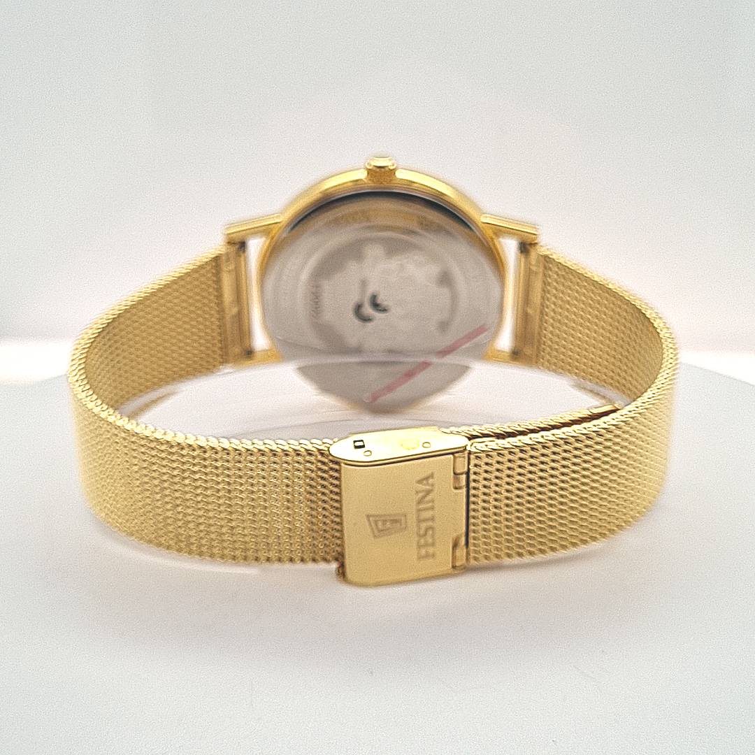 Festina Swiss Made Herrenuhr mit Milanaiseband vergoldet – Bild 6