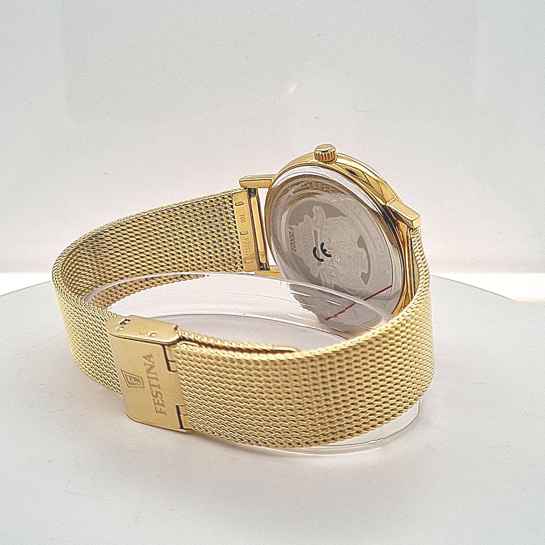 Festina Swiss Made Herrenuhr mit Milanaiseband vergoldet – Bild 7