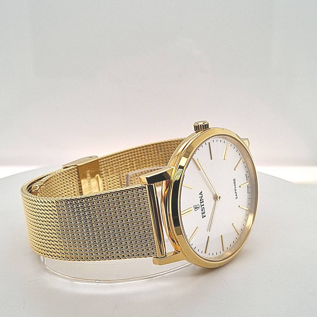 Festina Swiss Made Herrenuhr mit Milanaiseband vergoldet – Bild 9