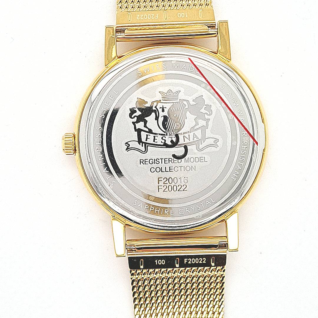 Festina Swiss Made Herrenuhr mit Milanaiseband vergoldet – Bild 12