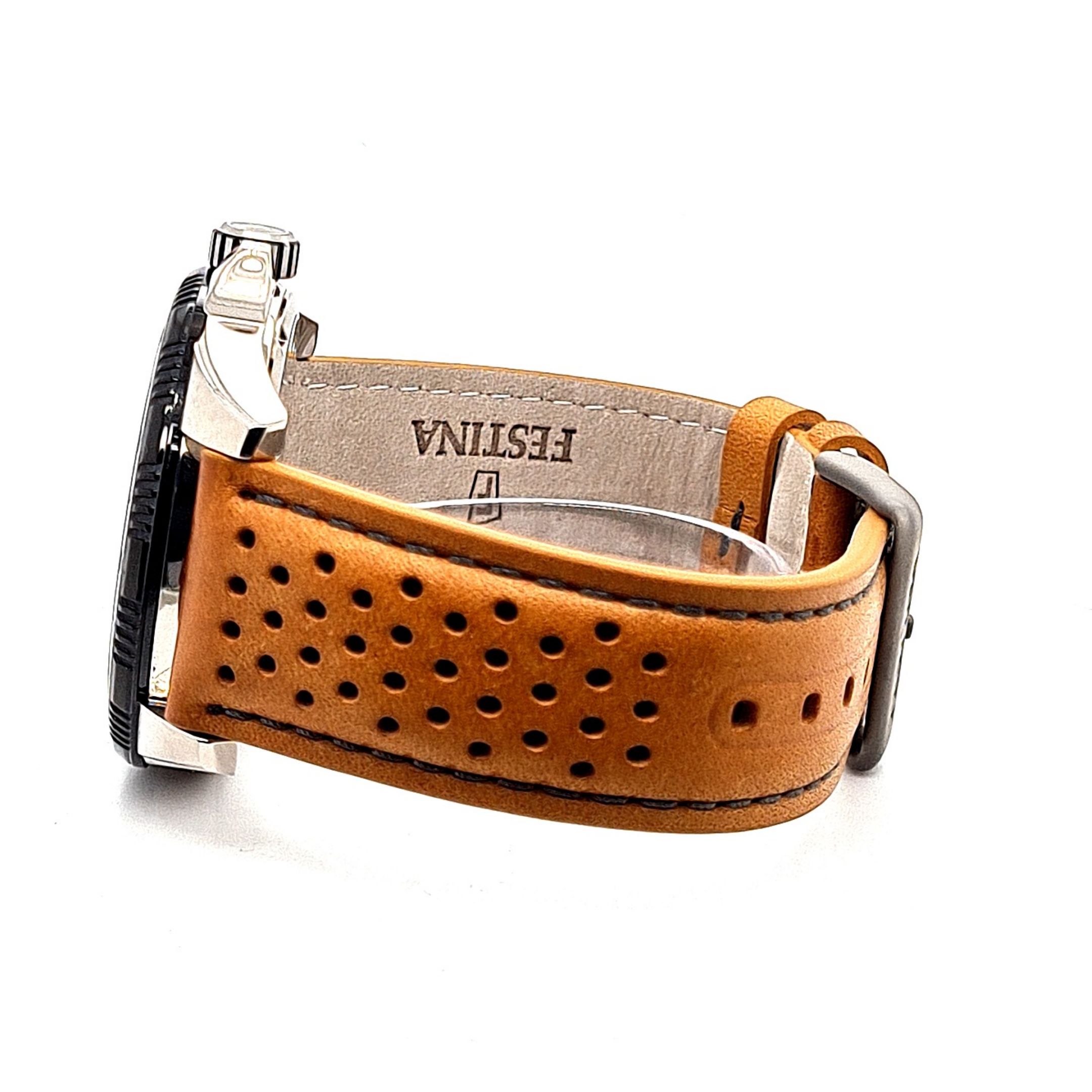 Festina Herrenuhr Titan Grau mit Lederband – Bild 5