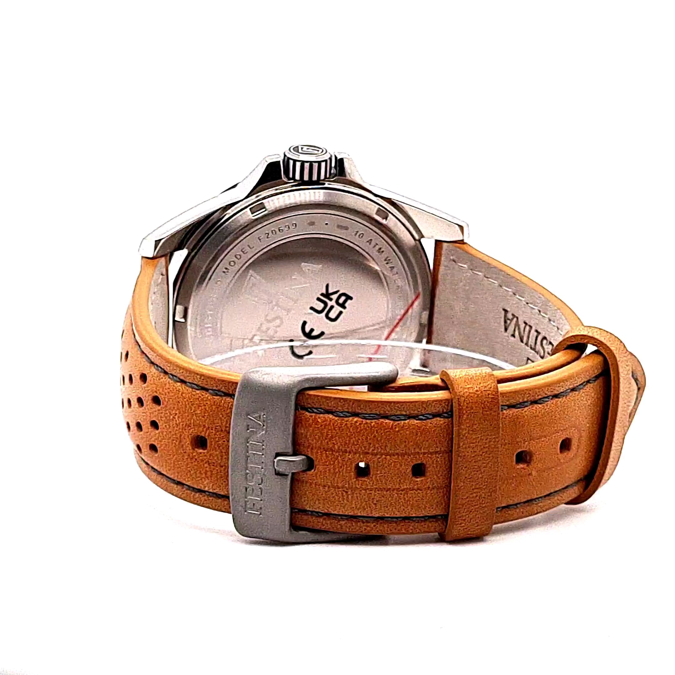 Festina Herrenuhr Titan Grau mit Lederband – Bild 6