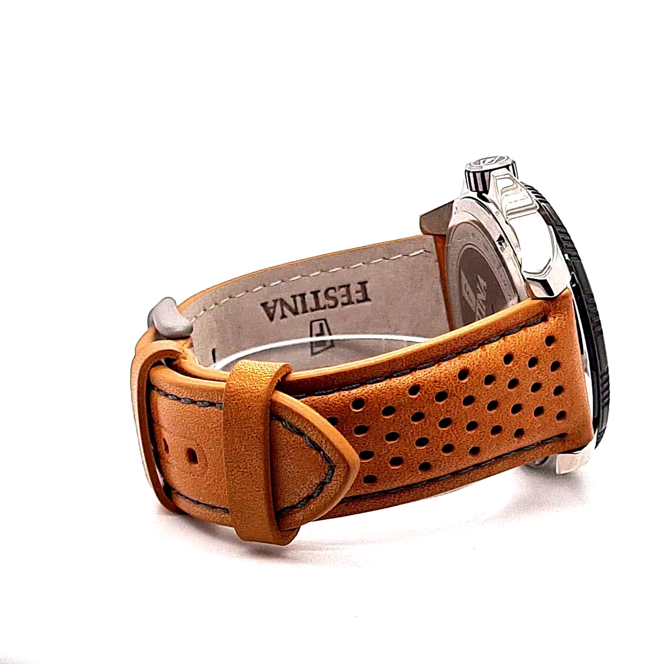 Festina Herrenuhr Titan Grau mit Lederband – Bild 7