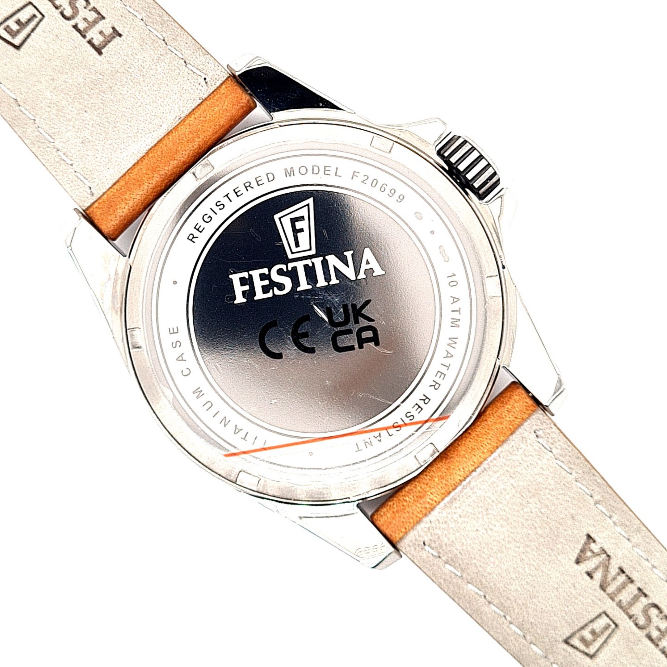 Festina Herrenuhr Titan Grau mit Lederband – Bild 10