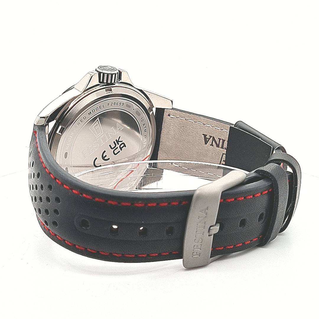 Festina Herrenuhr Titan Schwarz mit Lederband – Bild 5