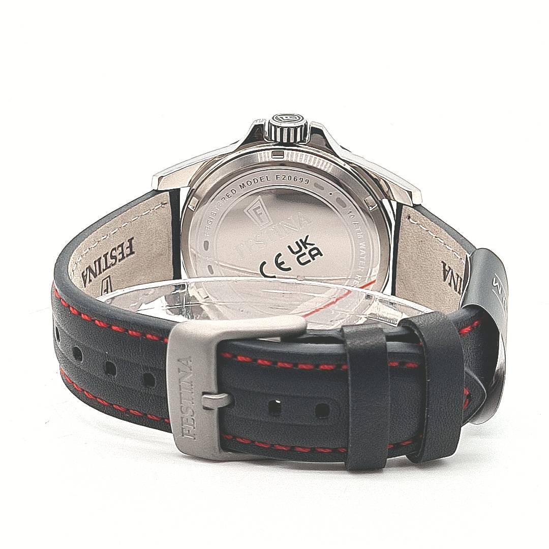 Festina Herrenuhr Titan Schwarz mit Lederband – Bild 6