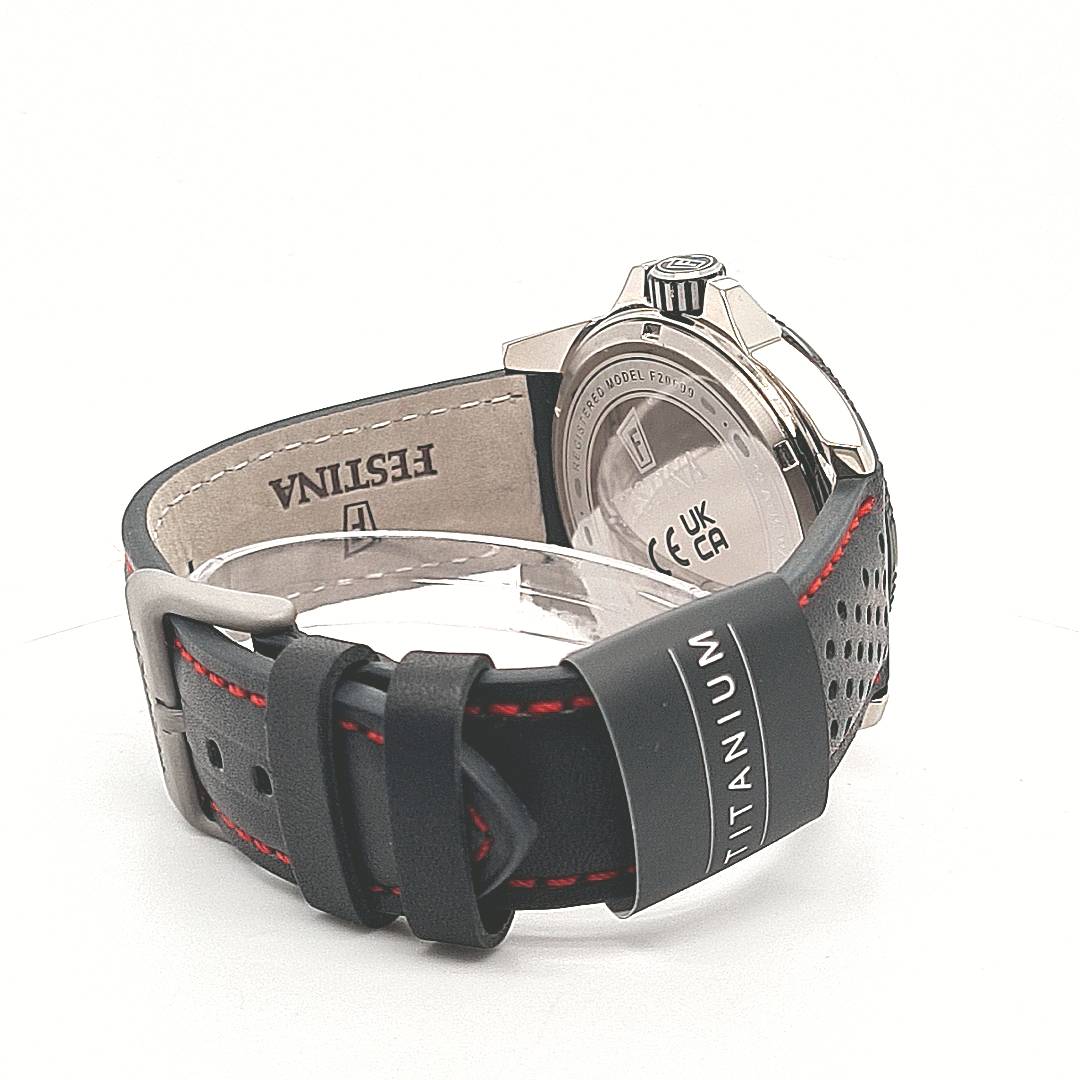 Festina Herrenuhr Titan Schwarz mit Lederband – Bild 8