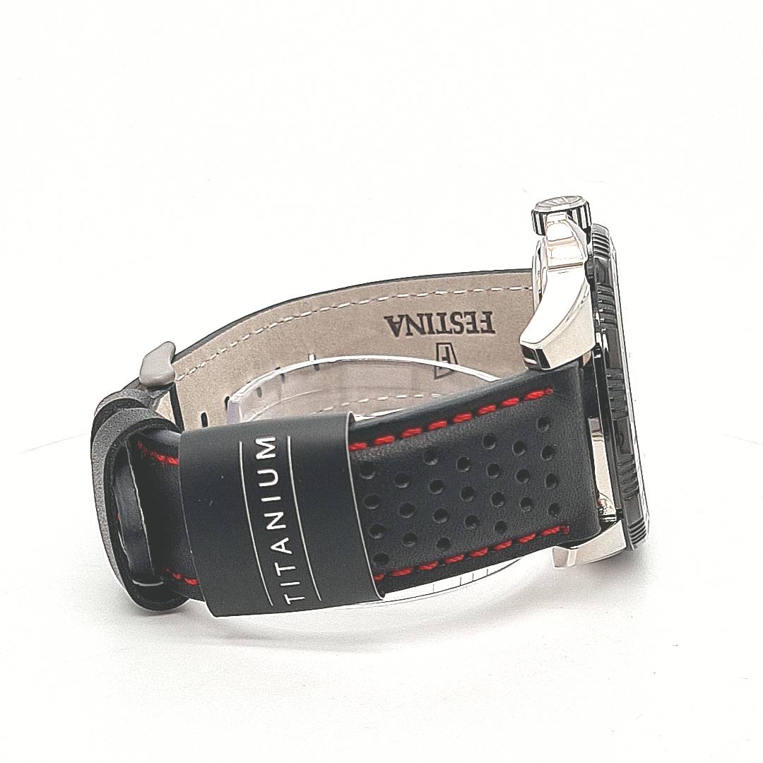 Festina Herrenuhr Titan Schwarz mit Lederband – Bild 9