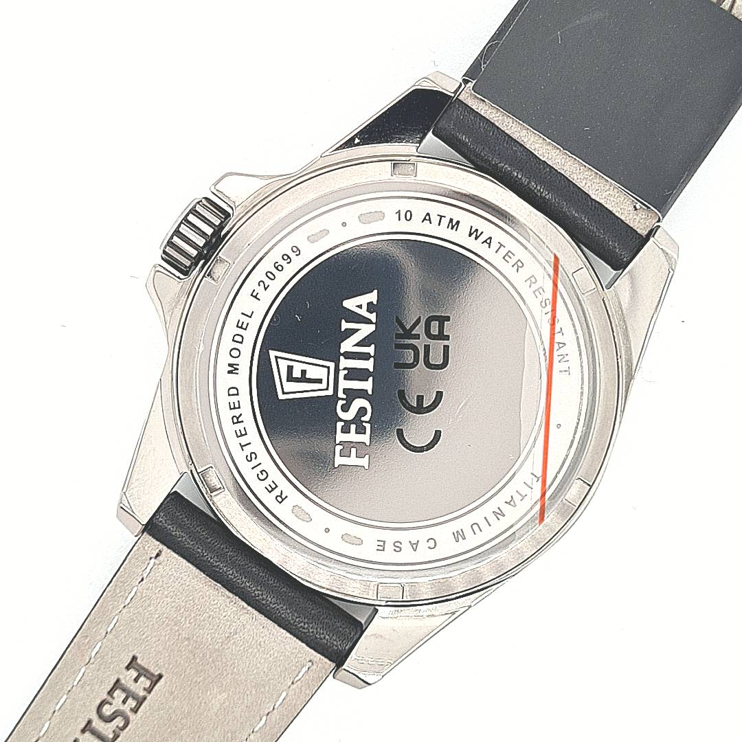 Festina Herrenuhr Titan Schwarz mit Lederband – Bild 12